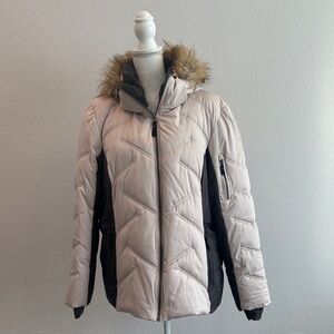 ZeroXposur Women's Puffer Jacket with Faux Fur Hood - silver and gray